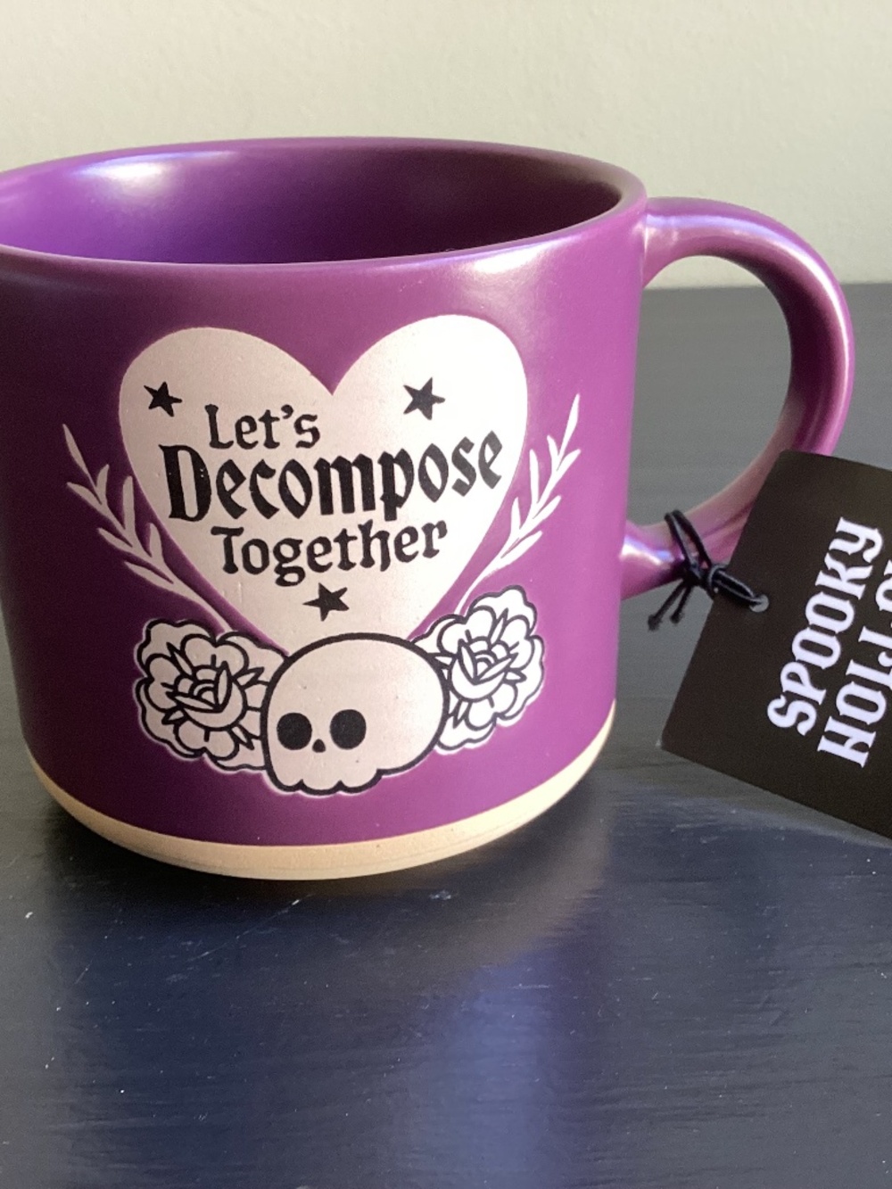 NWT Spooky Hallow “Let’s Decompose Together” Purple, Beige Black Letters 18oz